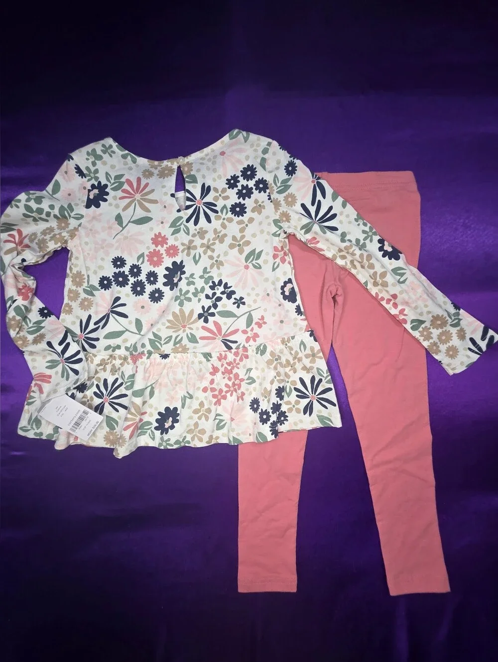 Carter's Floral Peplum/Jersey Top and Coral Leggings  Set - Nature Theme - Picture 5 of 9